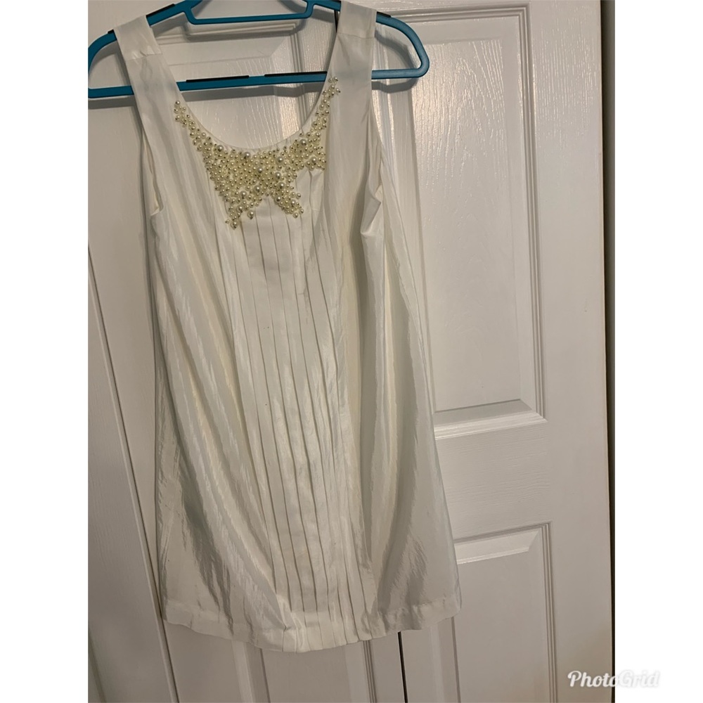 BCBG Generation Ivory Sleeveless‎ Dress Pleated Beaded Party Cocktail